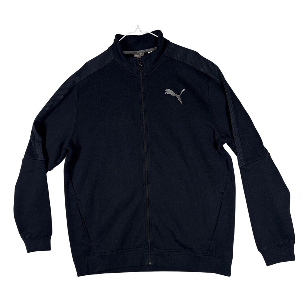 Puma Mens Black Full Zip Track Jacket Textured Sleeve Logo XL 850681